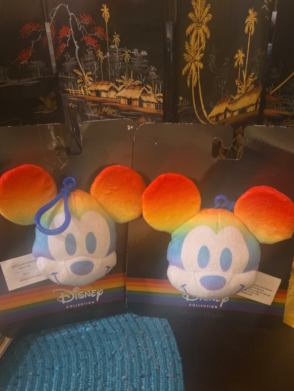 Disney Rainbow Mickey Plush Key Clip - Blue, Orange, Yellow, Green